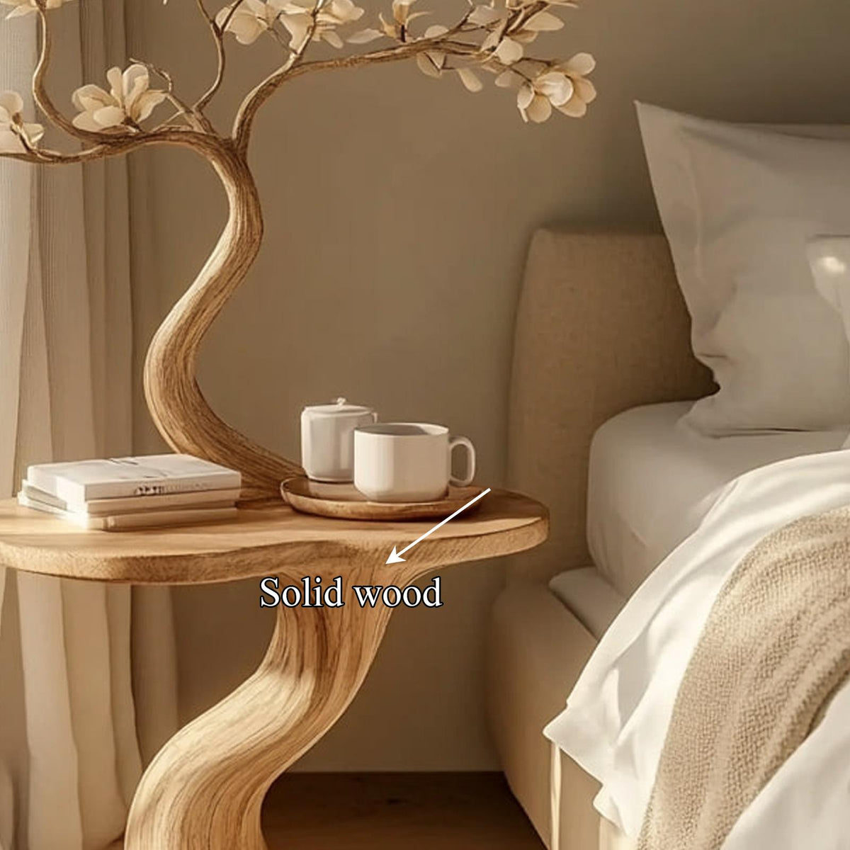 Rustic Organic Wood Nightstand, Handcrafted Bedside Table & Small End Table for Bedroom Reading Corner, Entryway