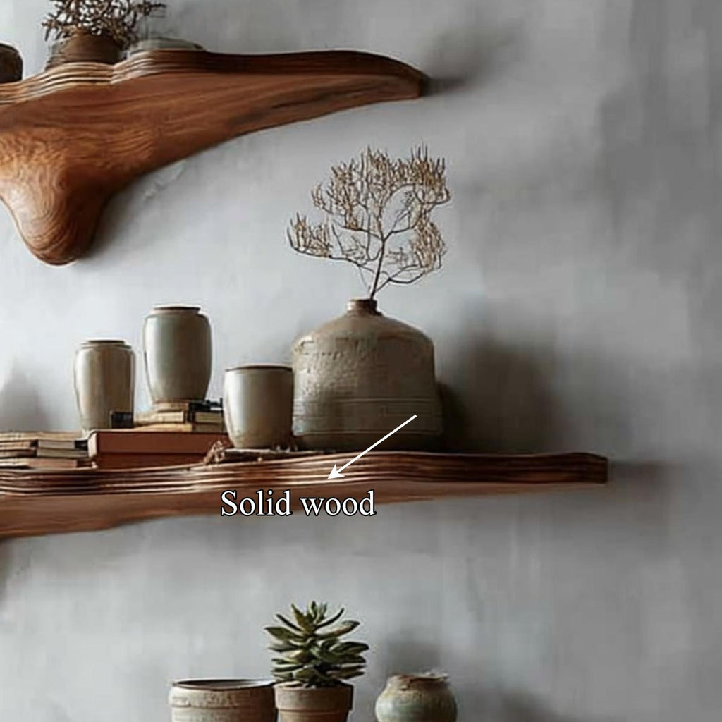 Rustic Mushroom Floating Shelves Bathroom