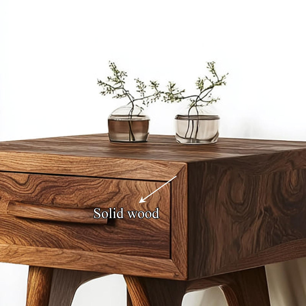 Organic Modern Wood Accent Nightstand, Minimalist Bedside Table with Storage Drawer for Bedroom, Model