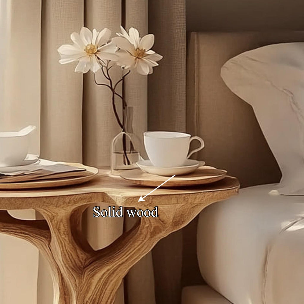 Natural Organic Shape Rustic Wood Side Table, Handcrafted Bedside Nightstand & End Table Accent for Living Room