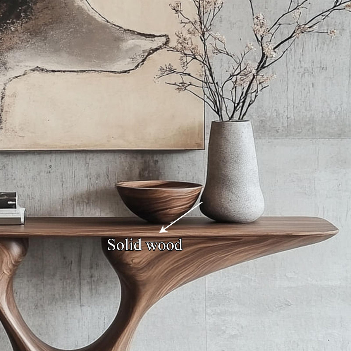 Rustic Entry Table Smooth Sculptural Form Luxury Welcome Area