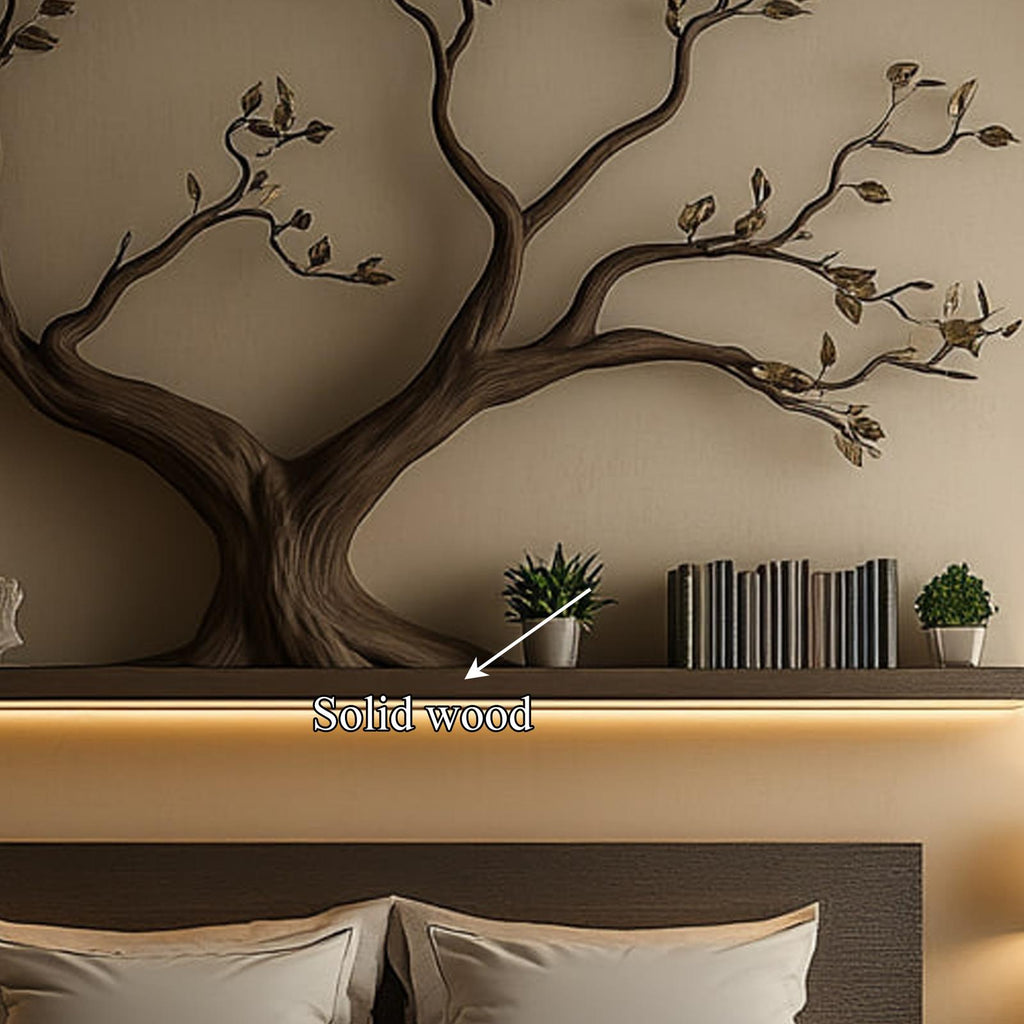 Mid-Century Organic Tree Wall Shelf, Handcrafted Solid Wood Branch Display Bookshelf for Bedroom Decor