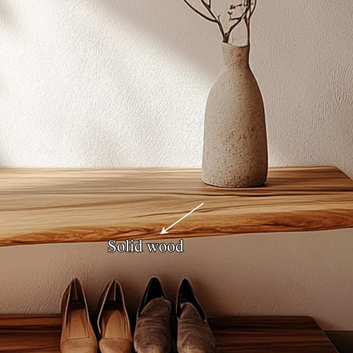 Mid Century Solid Wood Shoe Organizer Bench, Low Profile Entryway Storage Seat for Hallway & Mudroom