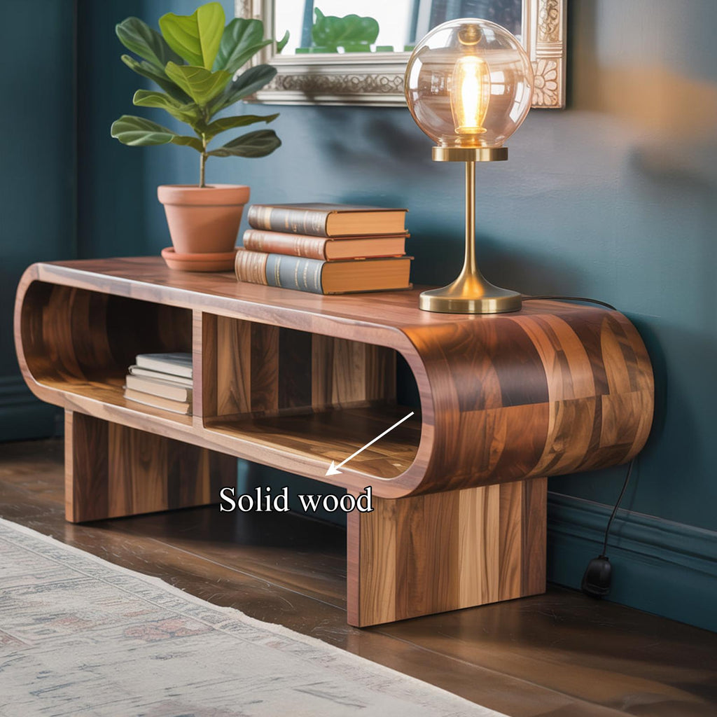 Organic Modern Rounded Wood Cabinet, Curved Bedroom Dresser & Living Room Accent Storage Sideboard, Model