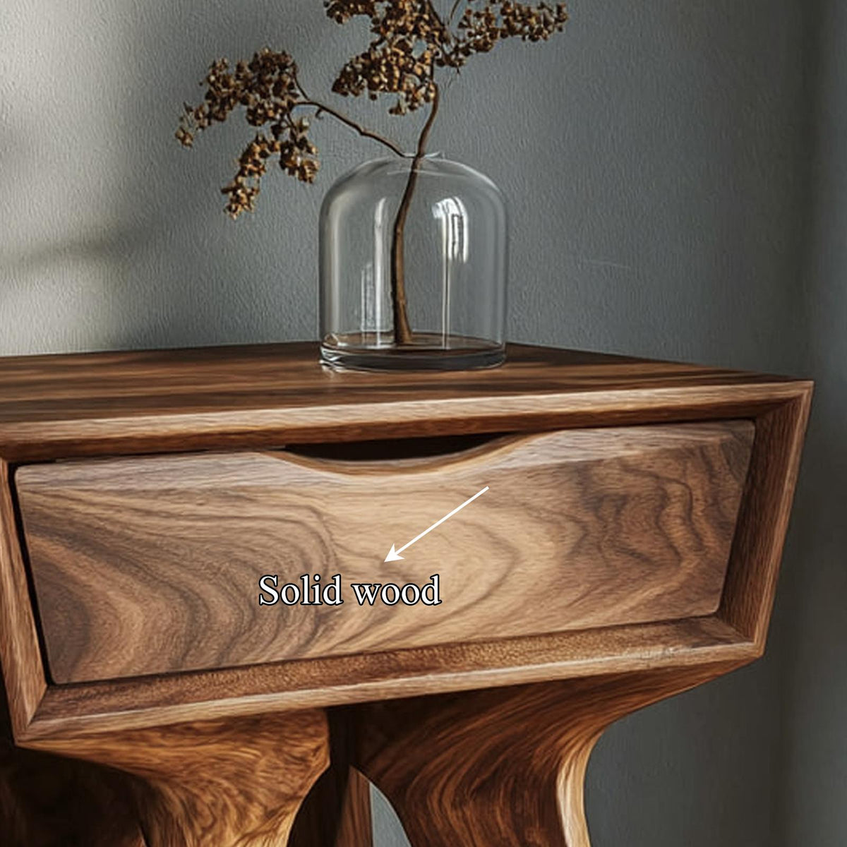 Sculptural Minimalist Wood Side Table, Modern Abstract Bedside End Table for Bedroom & Office, Model