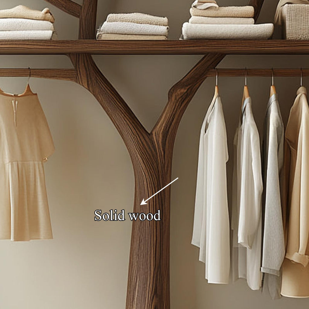 Sculptural Wooden Tree Clothing Rack, Artistic Solid Wood Standing Coat Stand, Creative Bedroom Clothes Hanging Rack
