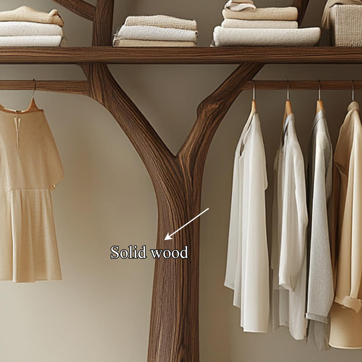 Sculptural Wooden Tree Clothing Rack, Artistic Solid Wood Standing Coat Stand, Creative Bedroom Clothes Hanging Rack
