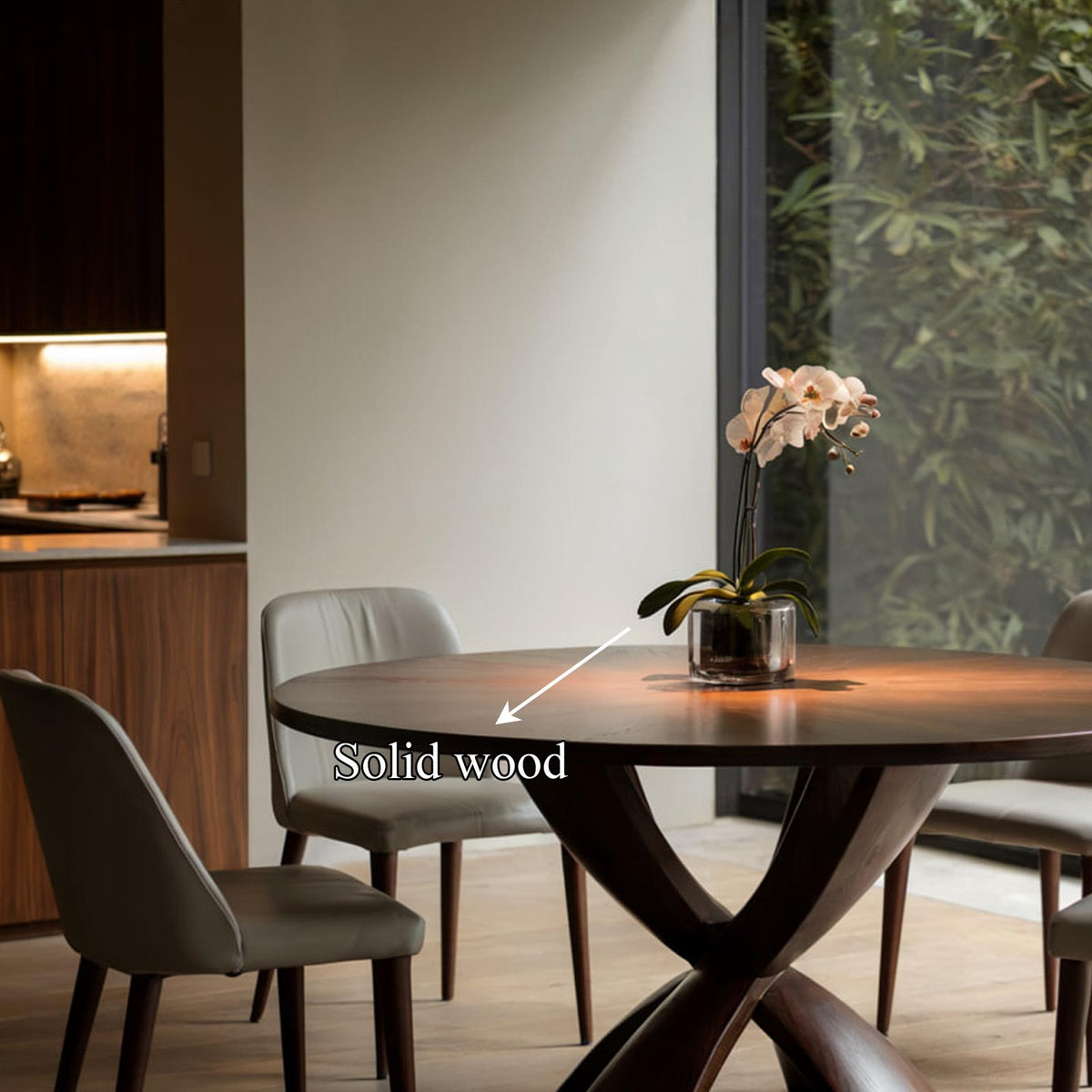 Mid Century Modern Round Dining Table, Handcrafted Sculptural Wood Pedestal Kitchen Table, Model