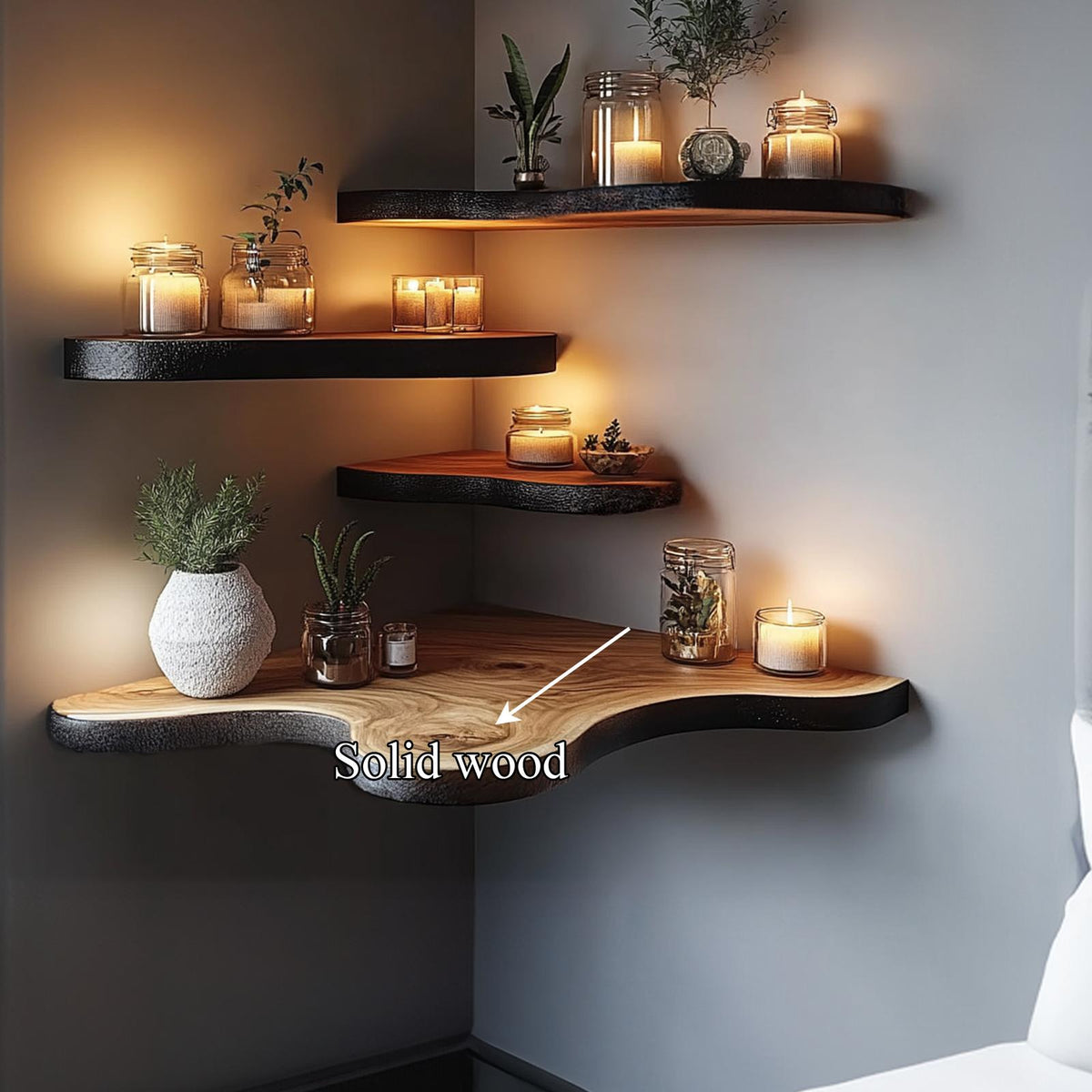 Rustic Live Edge Floating Corner Shelf Handmade For Cozy Home Decor
