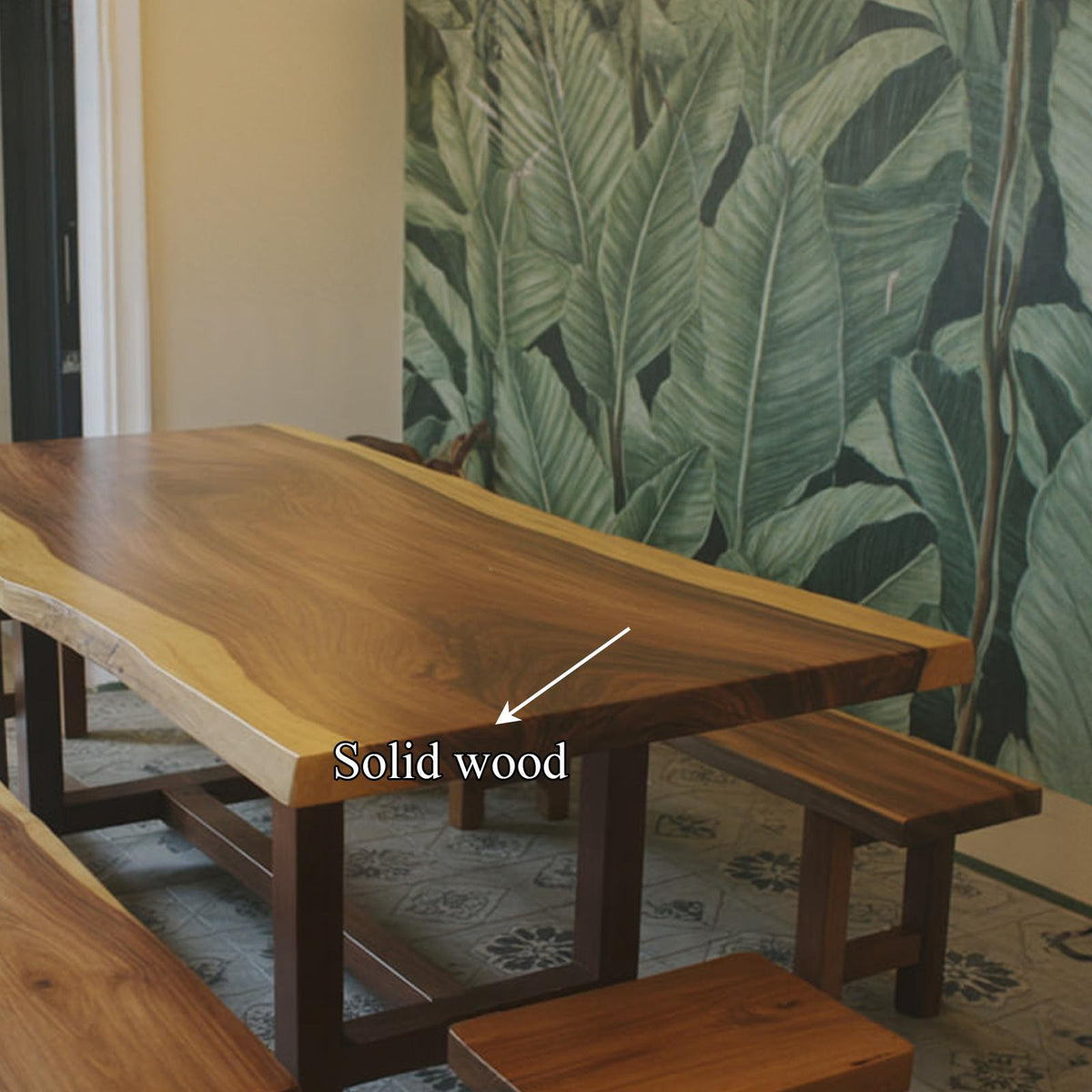 Rustic Live Edge Solid Wood Dining Table, Handcrafted Natural Wood Kitchen Table for Dining Room, Model