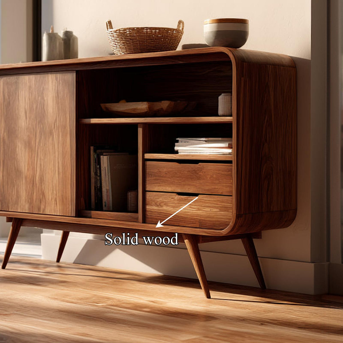 Spry Interior Mid Century Modern Wood Storage Sideboard, Dining Room Buffet Credenza Cabinet for Kitchen, Model SINLKISC262