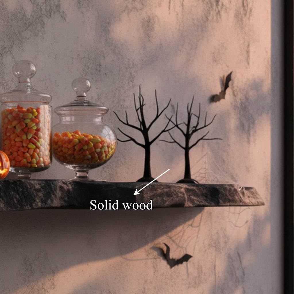 Mid-Century Modern Floating Shelf, Rustic Tree Branch Wall Shelf, Spooky Gothic Halloween Minimalist Home Accent