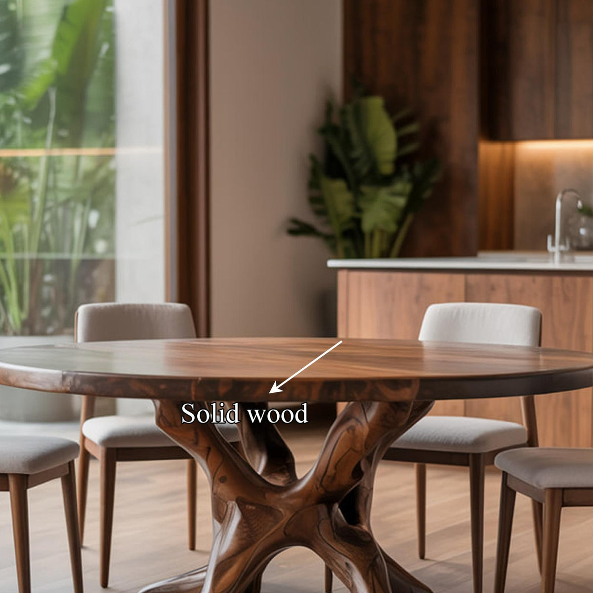 Rustic Live Edge Dining Table with Teak Root Base, Handcrafted Solid Wood Kitchen Table for Dining Room