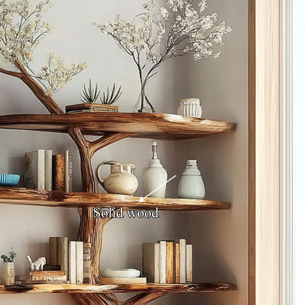 Rustic Corner Display Shelf, Wooden Branch Floating Wall Organizer & Artistic Storage Unit for Living Room, Bedroom