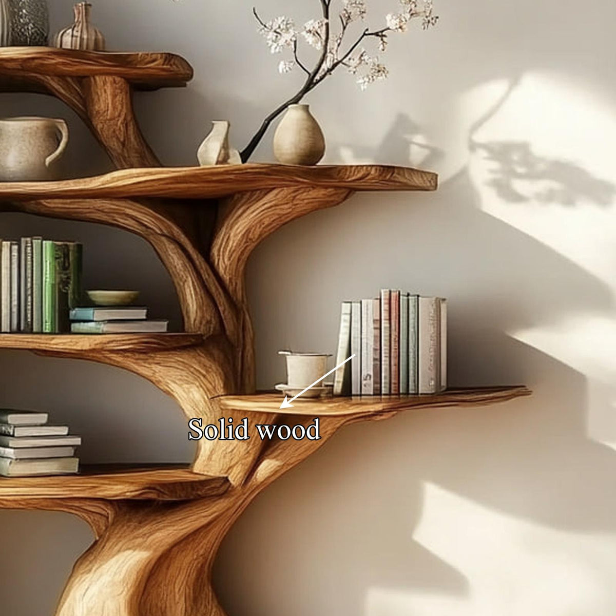 Rustic Tree Wall Bookshelf, Handcrafted Wood Floating Branch Shelf & Cozy Display Organizer for Living Room Decor