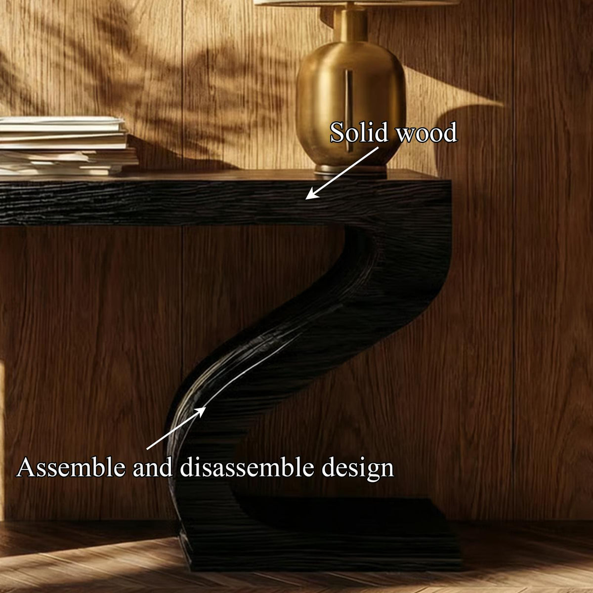 Modern Sculptural Wood Console Table, Handcrafted Entryway & Living Room Sofa Back Table