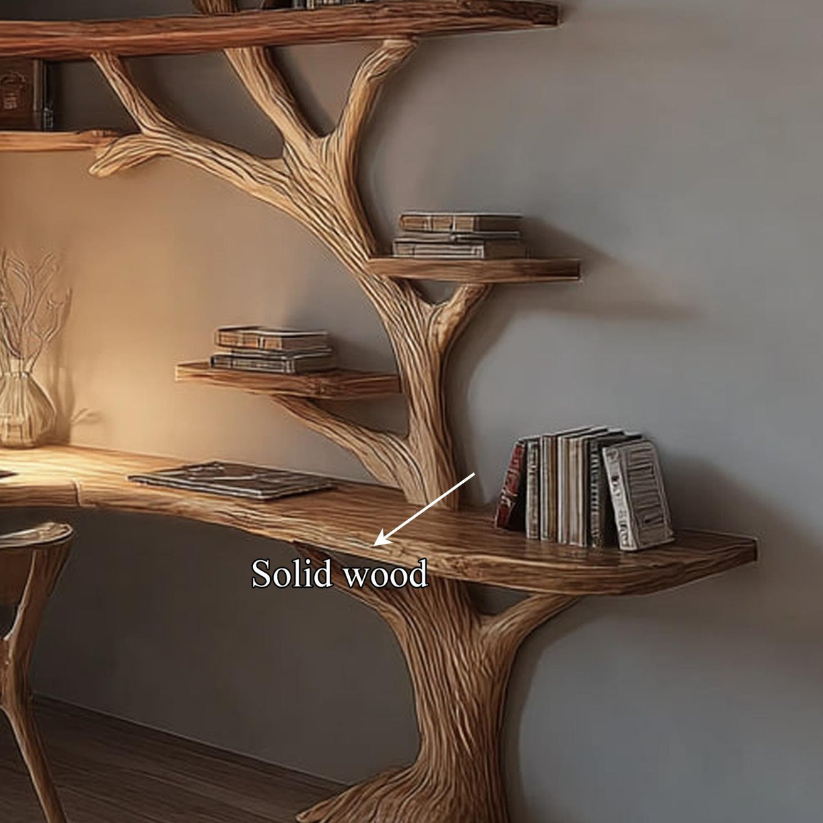 Rustic Branch Bookshelf Desk Living Room Or Home Workspace