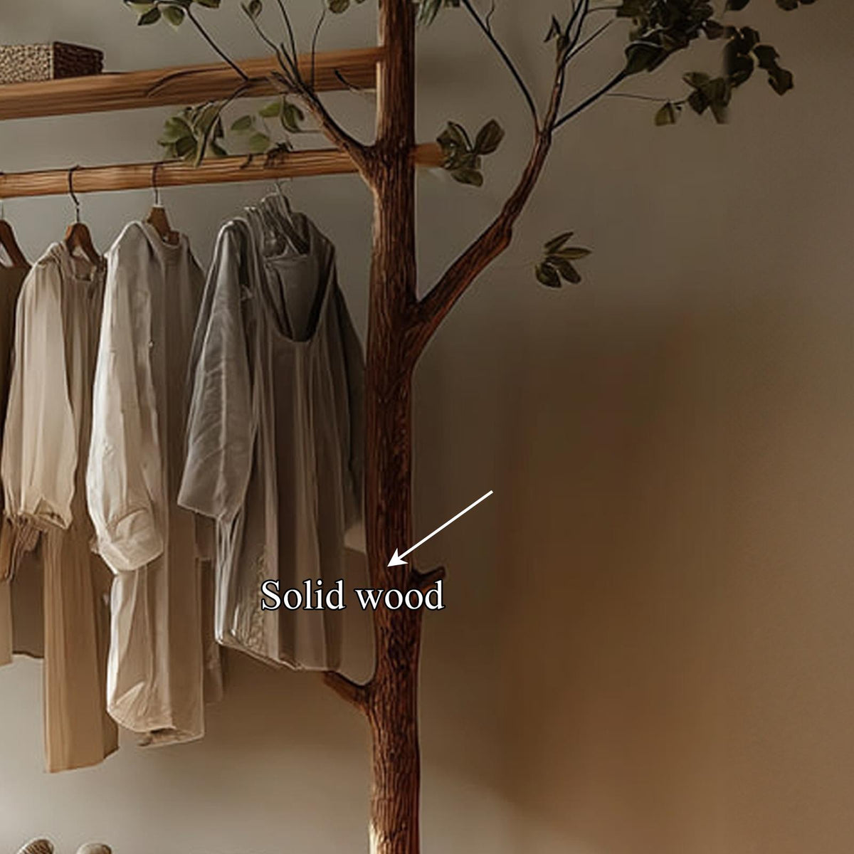 Rustic Tree Clothes Rack Solid Wood Bedroom Organizer