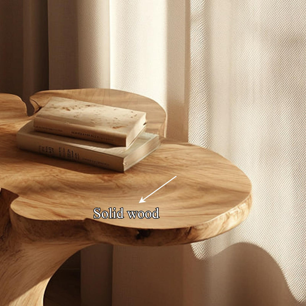 Rustic Organic Shaped Wood End Table, Handcrafted Bedside Nightstand & Accent Side Table for Bedroom & Living Room