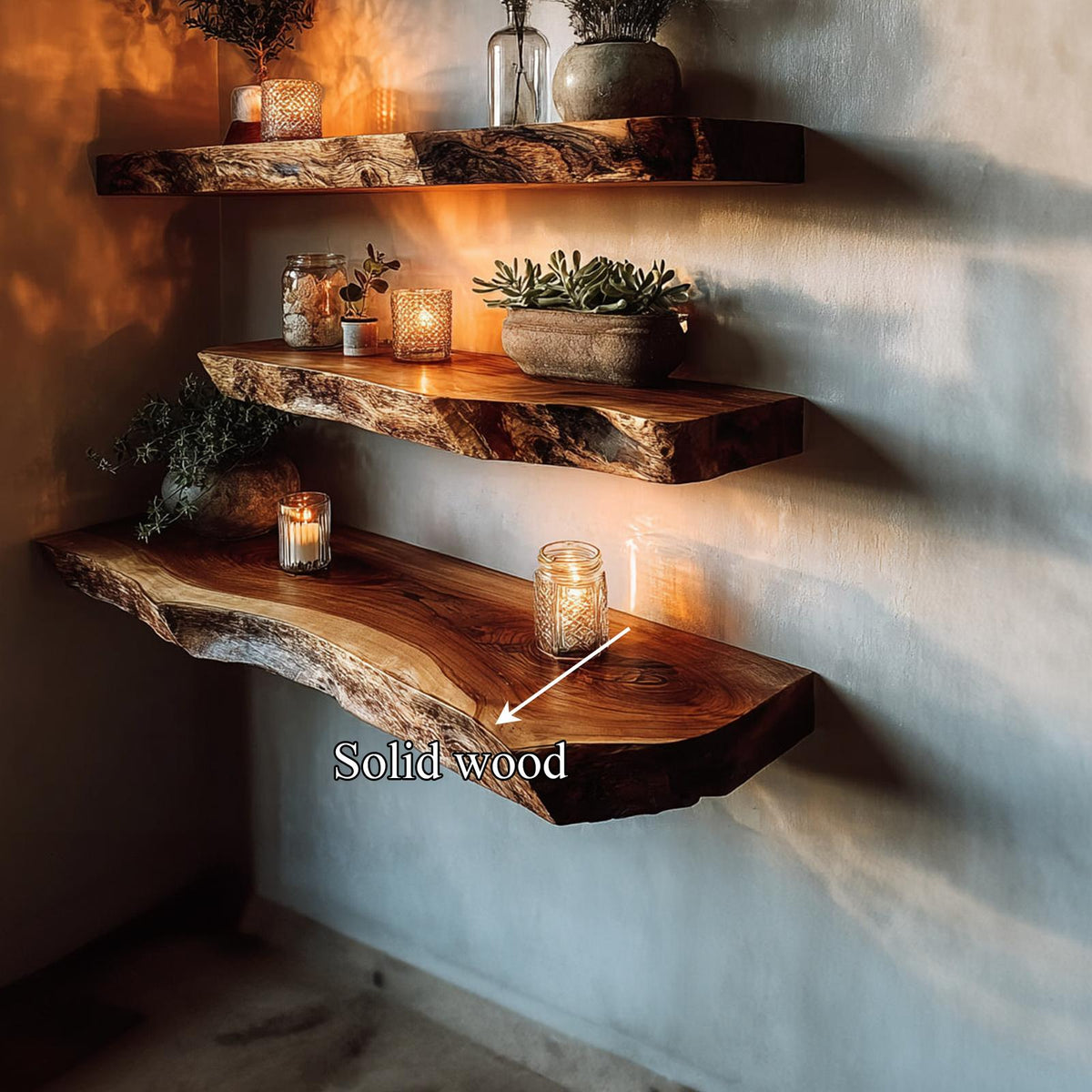 Rustic Live Edge Corner Floating Shelf Living Room
