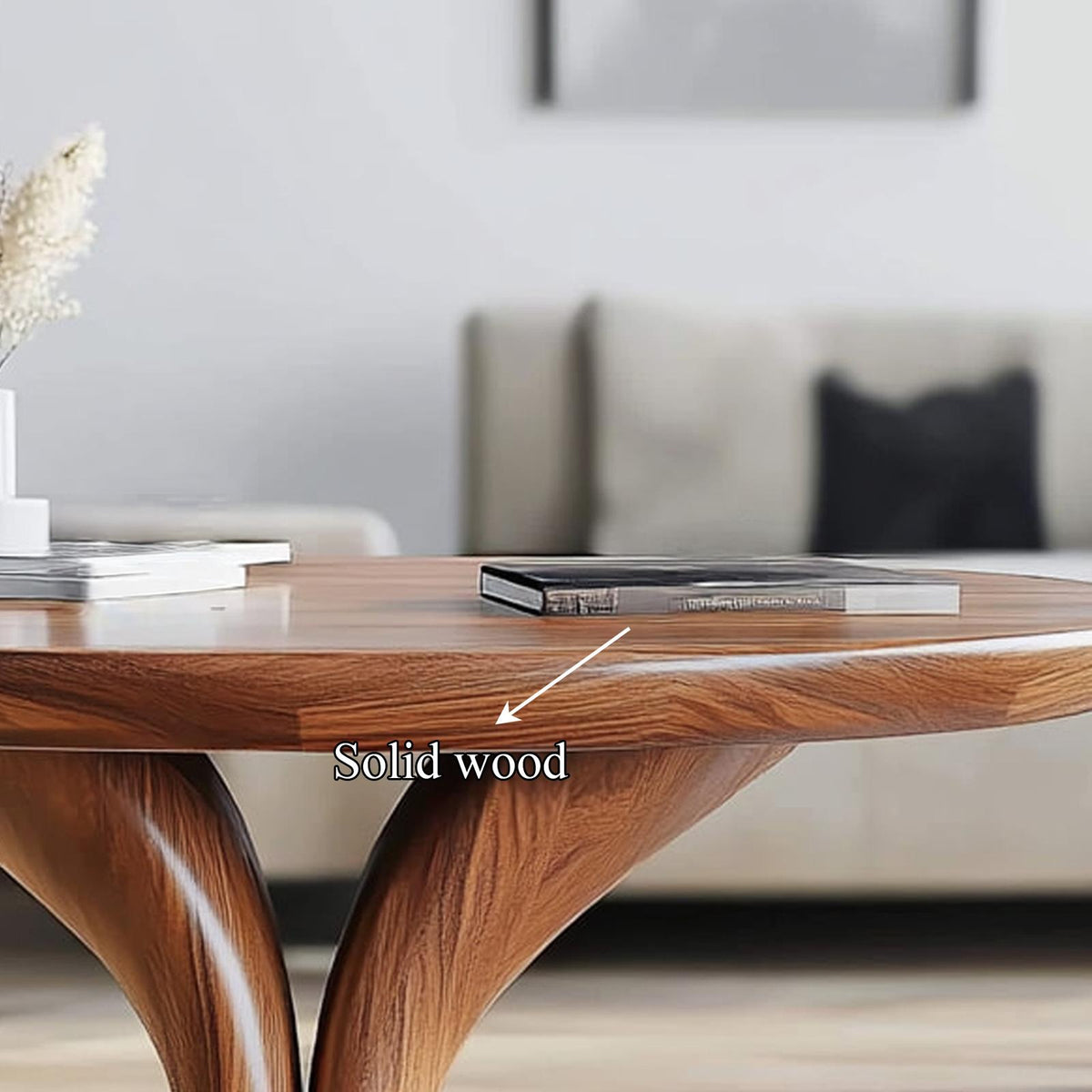 Modern Sculptural Coffee Table, Unique Solid Wood Abstract Art Shape Centerpiece Table for Contemporary Living Room