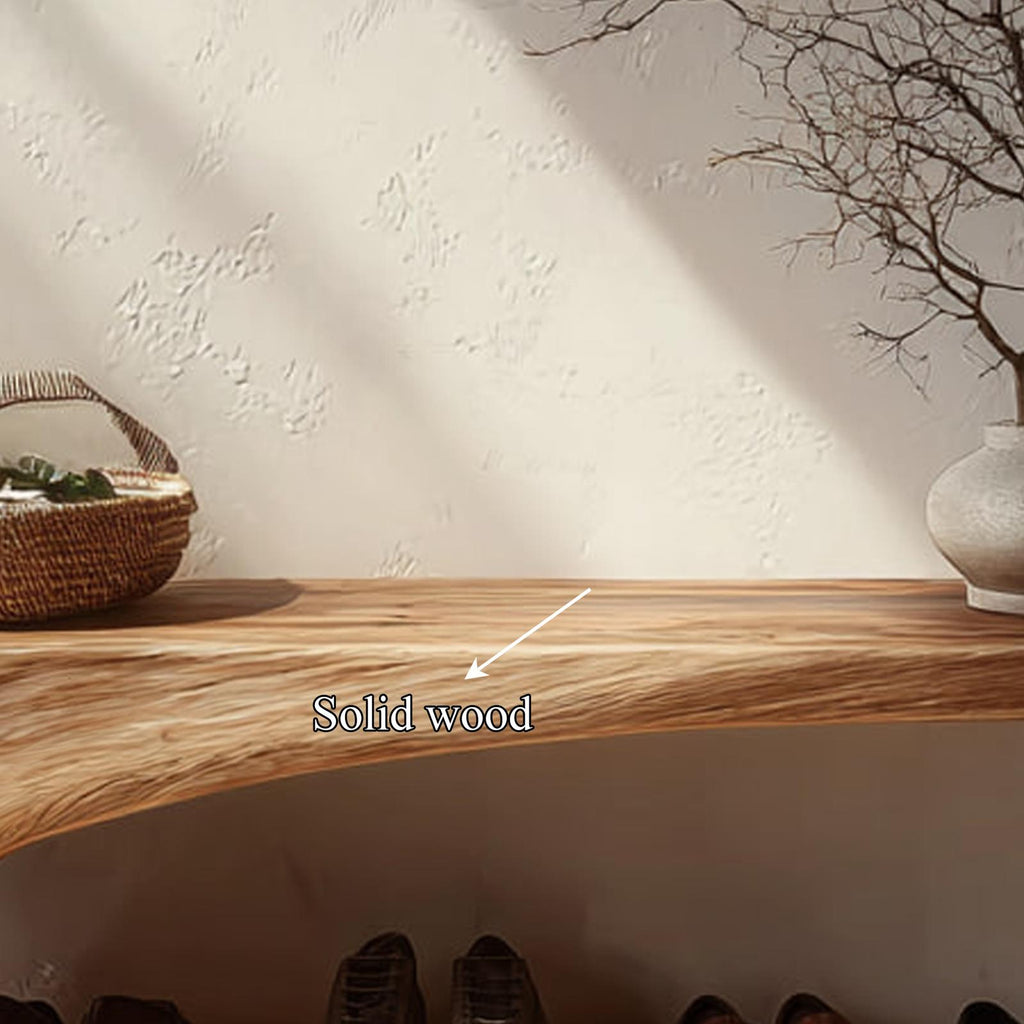 Rustic Organic Form Wooden Shoe Storage Bench, Live Edge Entryway Bench Seat for Mudroom & Porch