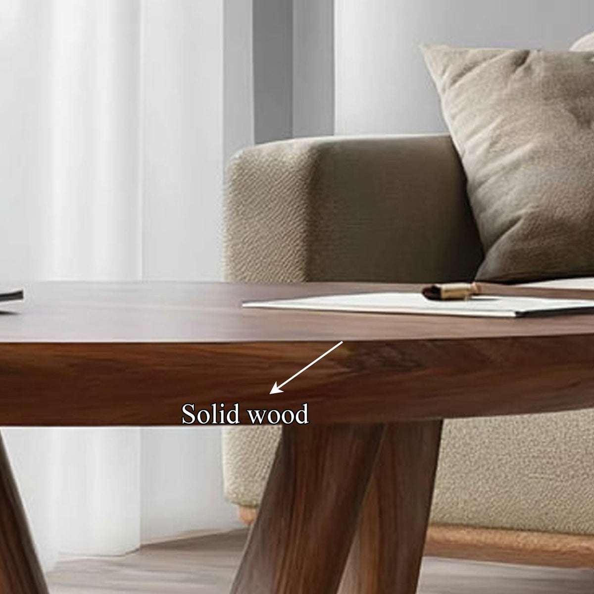 Contemporary Round Coffee Table, Mid-Century Modern Solid Wood Sculptural Centerpiece Table for Living Room, Lounge