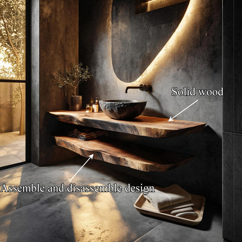 Modern Rustic Bathroom Vanity Wall Floating Wood Counter