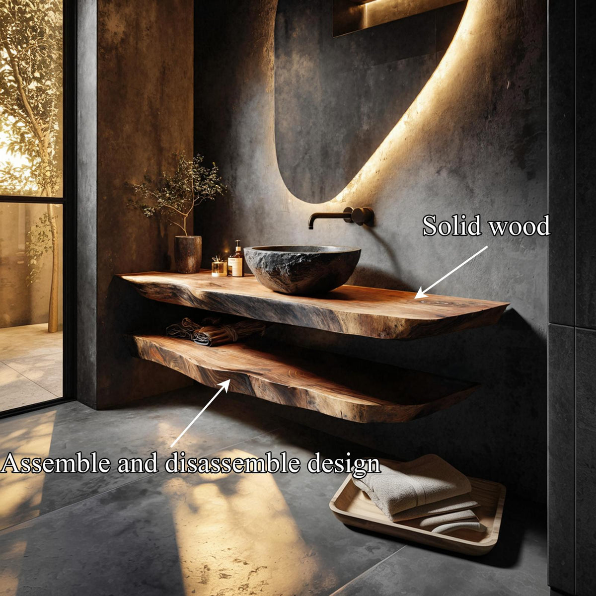 Modern Rustic Bathroom Vanity Wall Floating Wood Counter SINLKIBRV251