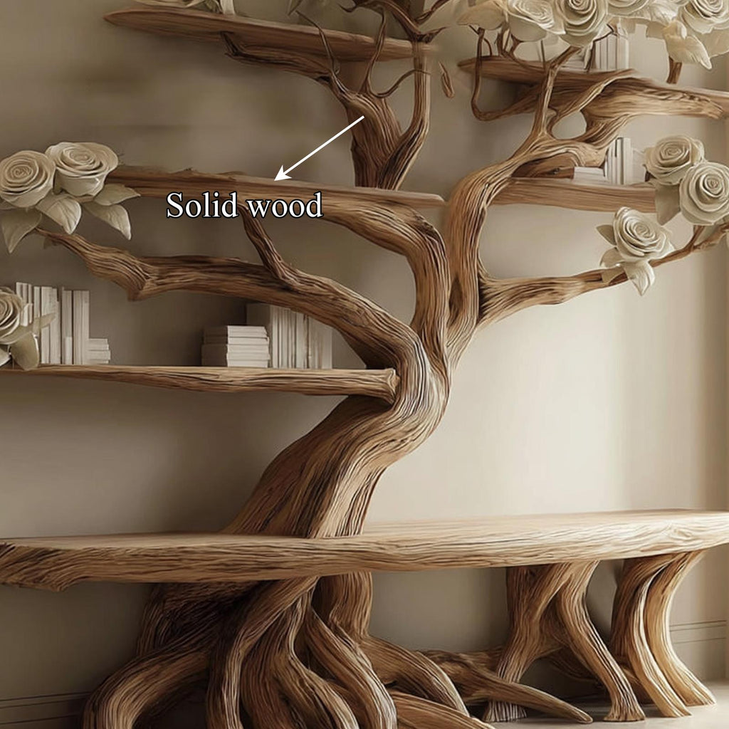 Midcentury Tree Bench Bookshelf Living Room