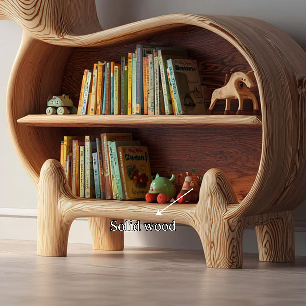 Spry Interior Rustic Wooden Deer Bookshelf, Creative Animal Shape Kids Bookcase, Solid Timber Nursery Display Storage Cabinet SINLKISC103
