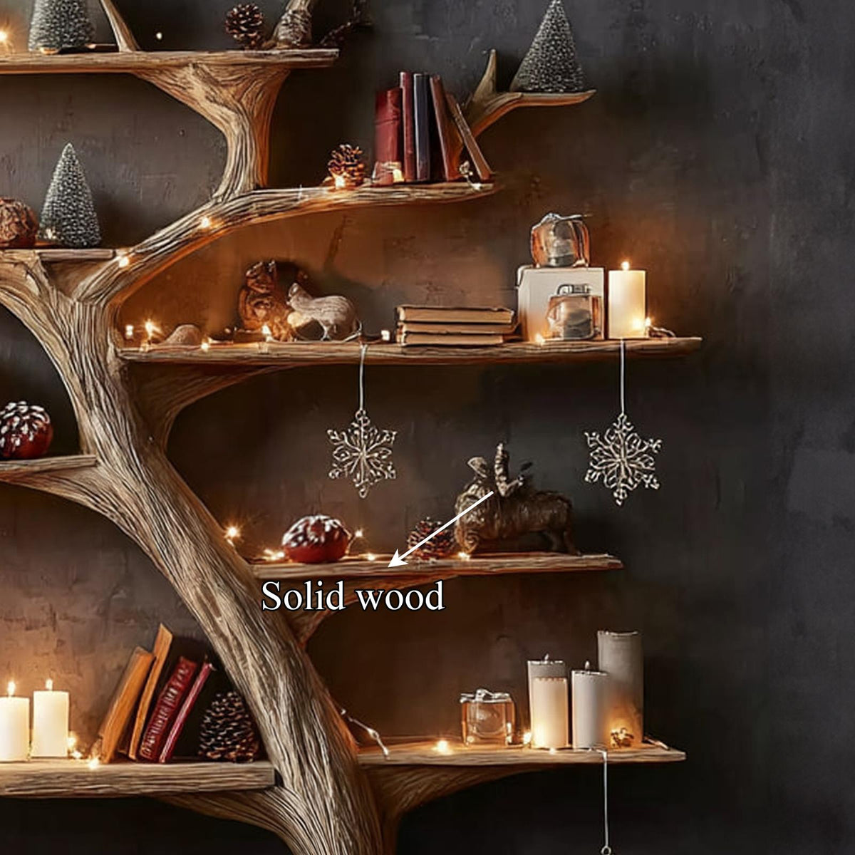 Rustic Tree Bookshelf Holiday Living Room