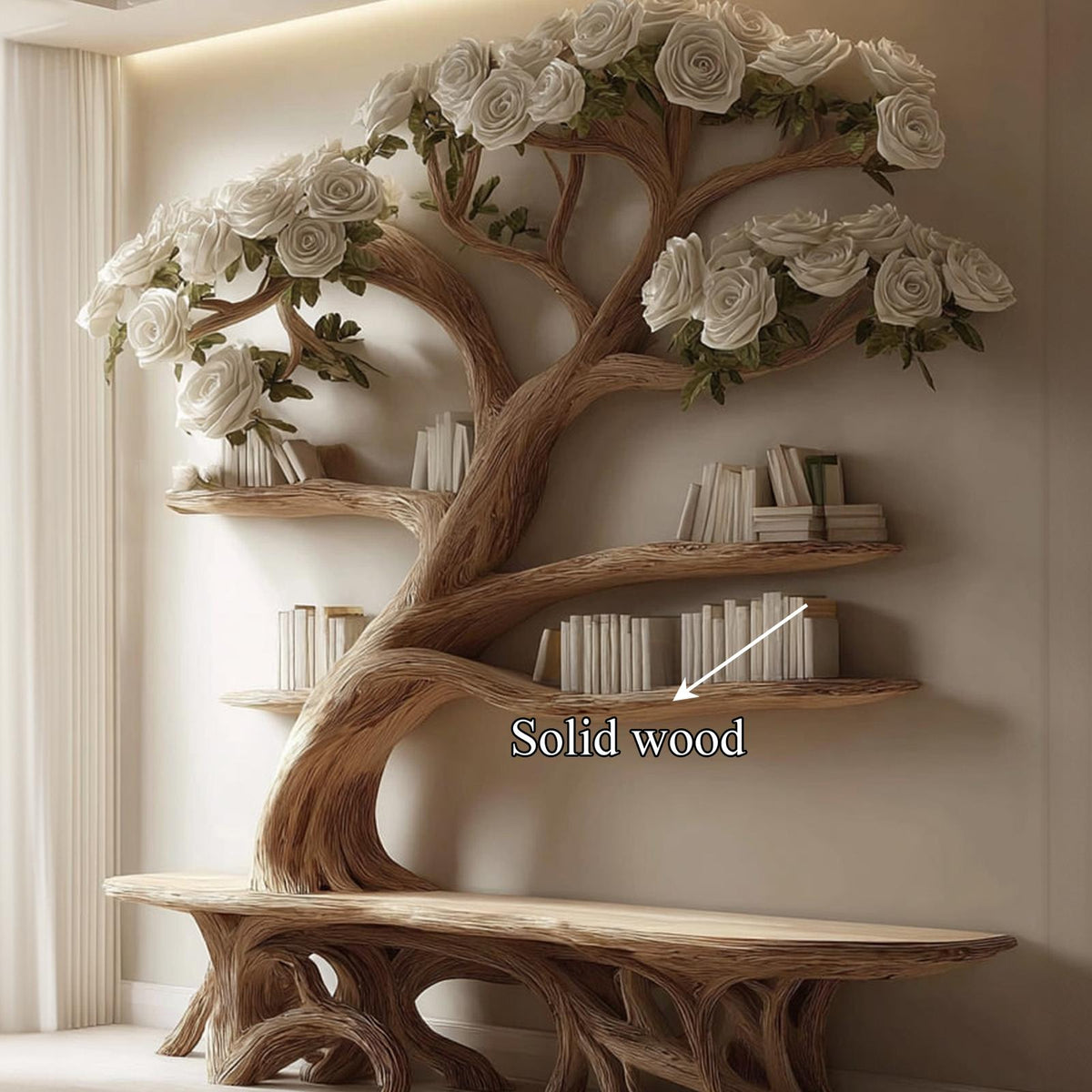Midcentury Tree Bench Bookshelf Living Decor