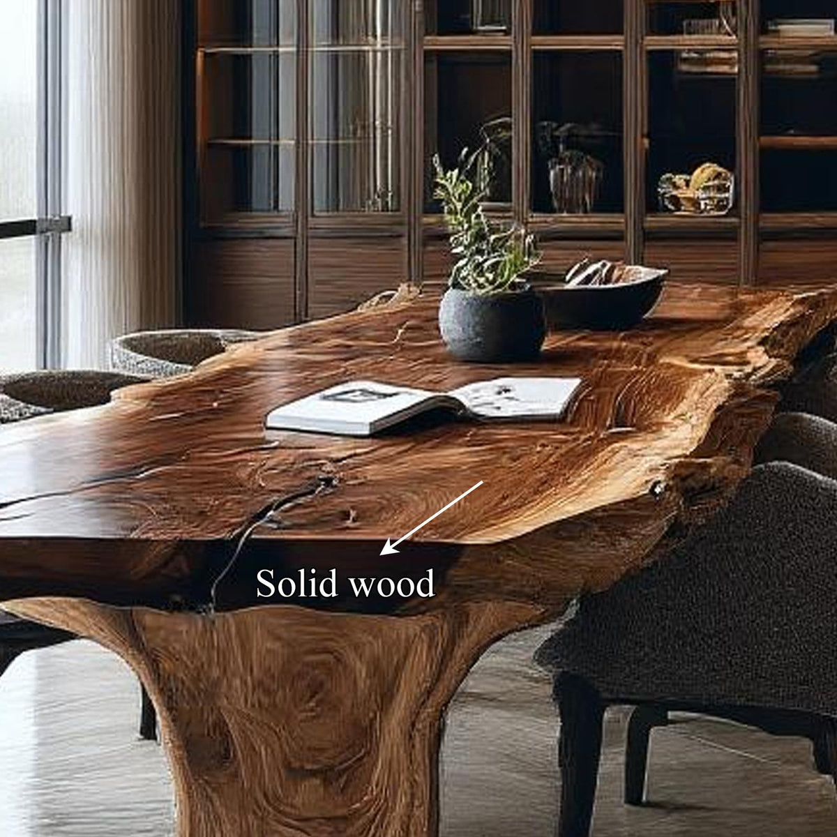 Mid Century Solid Wood Slab Dining Table Kitchen