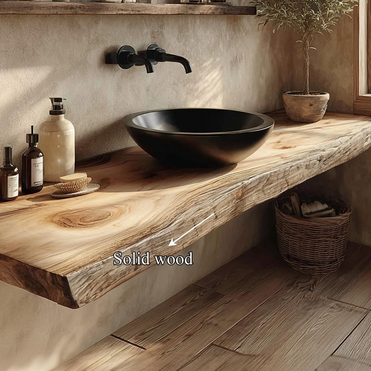 Rustic Floating Shelf Natural Edge Powder Room SINLKIBRV166