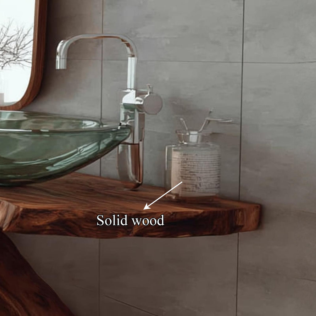 Mid-Century Minimalist Pedestal Vanity, Solid Wood Bathroom Sink Stand, Modern Washroom Washstand Console