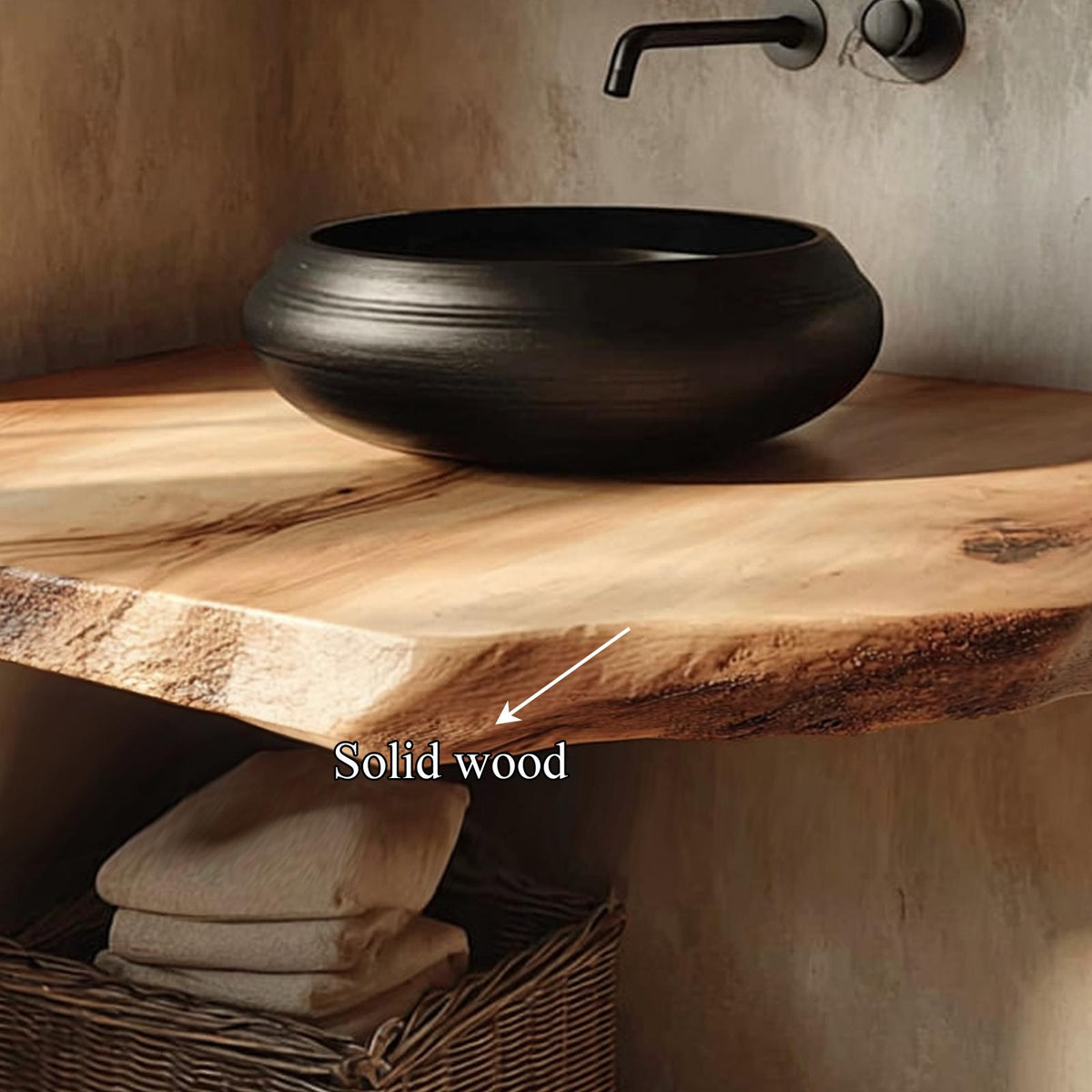 Mid Century Live Edge Wood Floating Shelf, Powder Room Vanity Natural Solid Wood Wall Shelf, Model