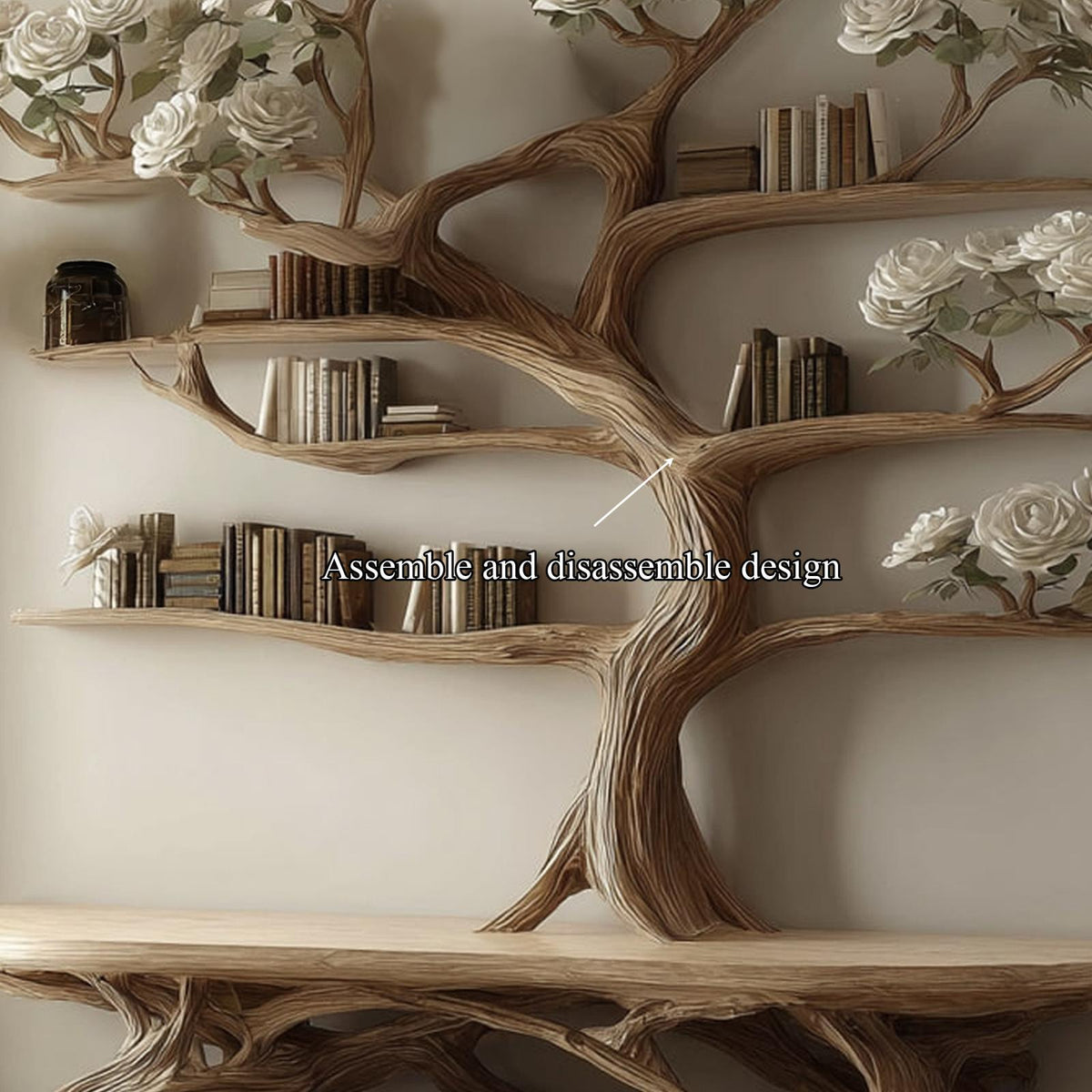 Rustic Artistic Tree Shelf Study Room