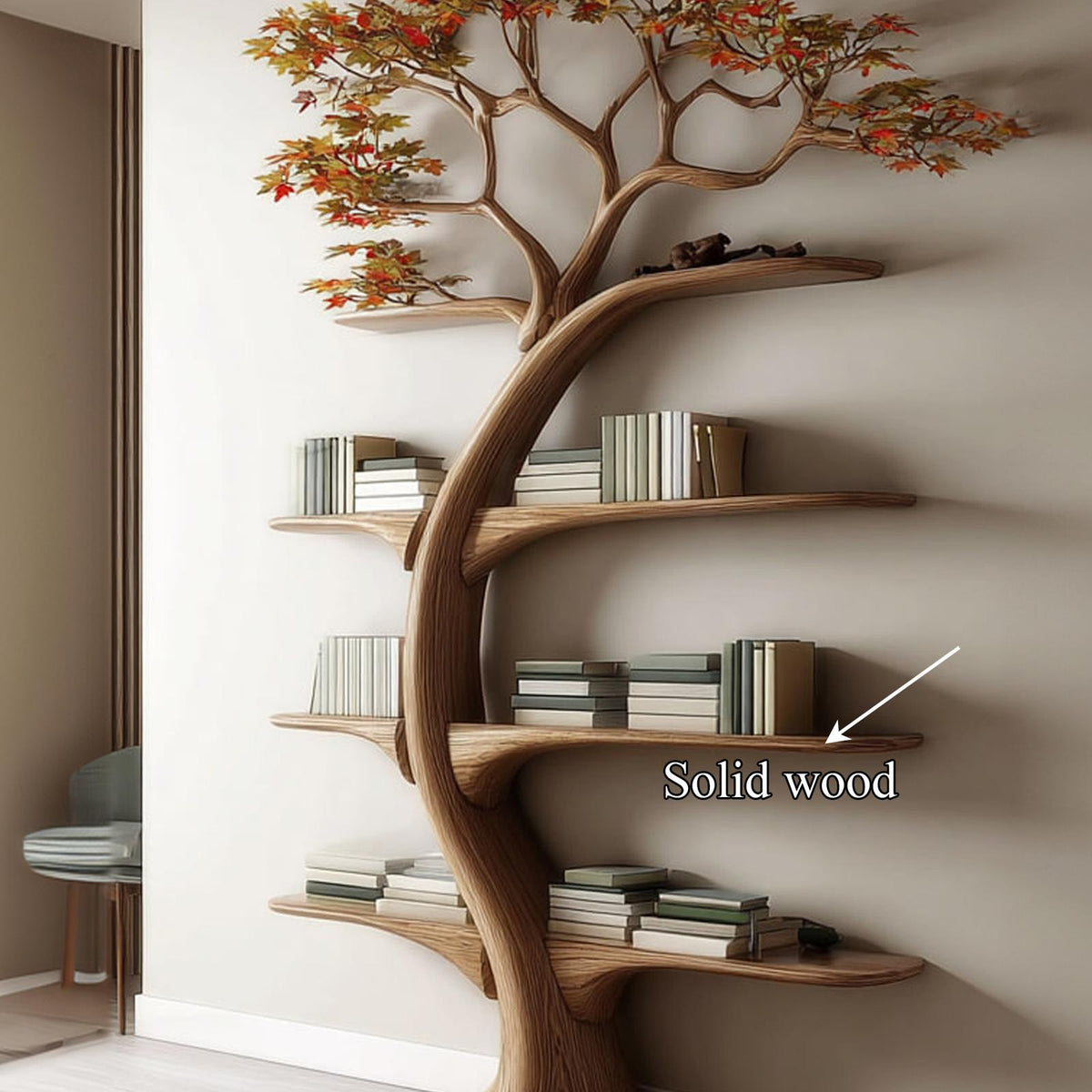 Midcentury Tree Wall Bookcase Study Room