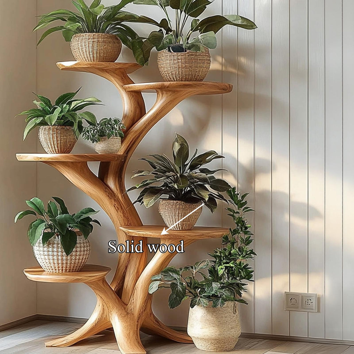 Rustic Tree Plant Stand Natural Interior Design Living Room