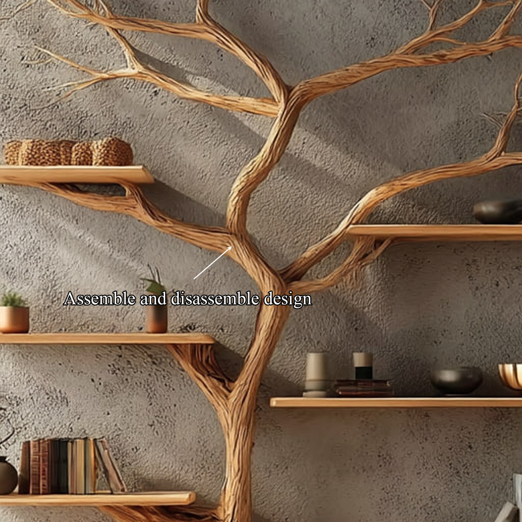 Rustic Tree Bookshelf, Solid Wood Wall Mounted Bookcase & Creative Floating Branch Display Shelf for Bedroom & Study