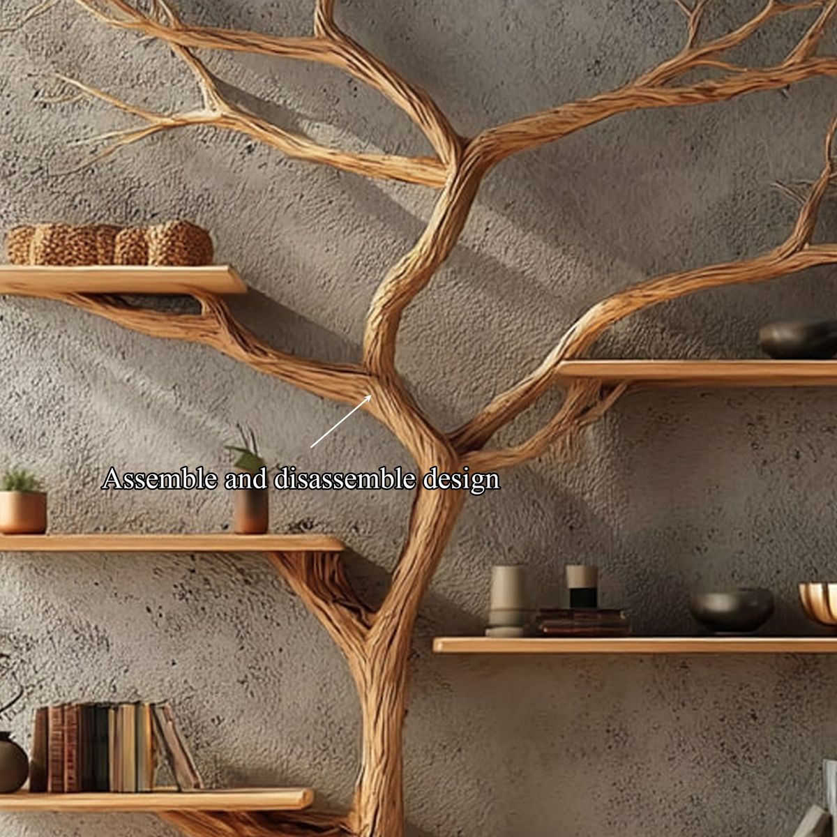 Rustic Tree Bookshelf, Solid Wood Wall Mounted Bookcase & Creative Floating Branch Display Shelf for Bedroom & Study