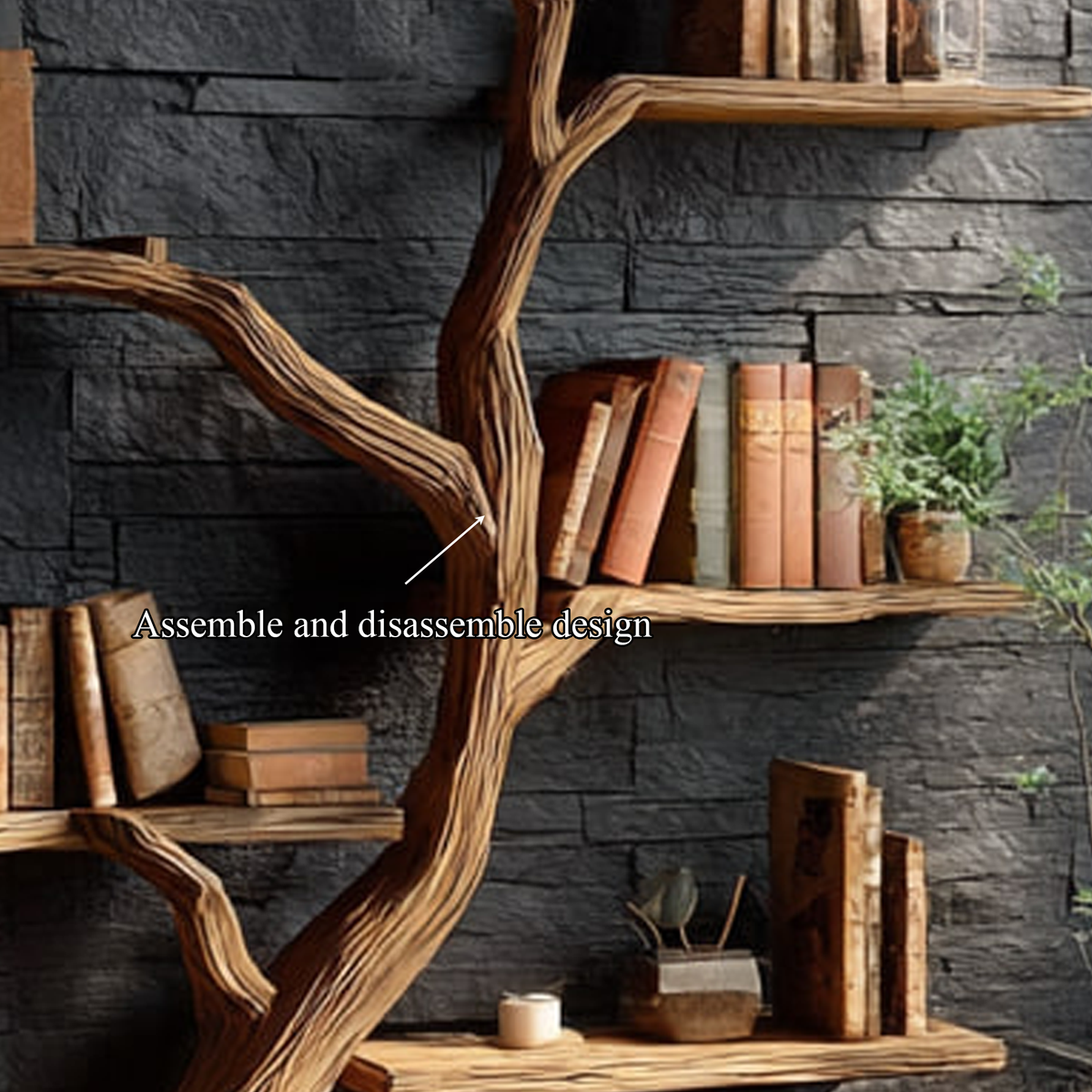 Rustic Tree Bookcase, Solid Wood Wall Mounted Branch Shelf, Creative Floating Bookcase for Kids Reading Nook Decor