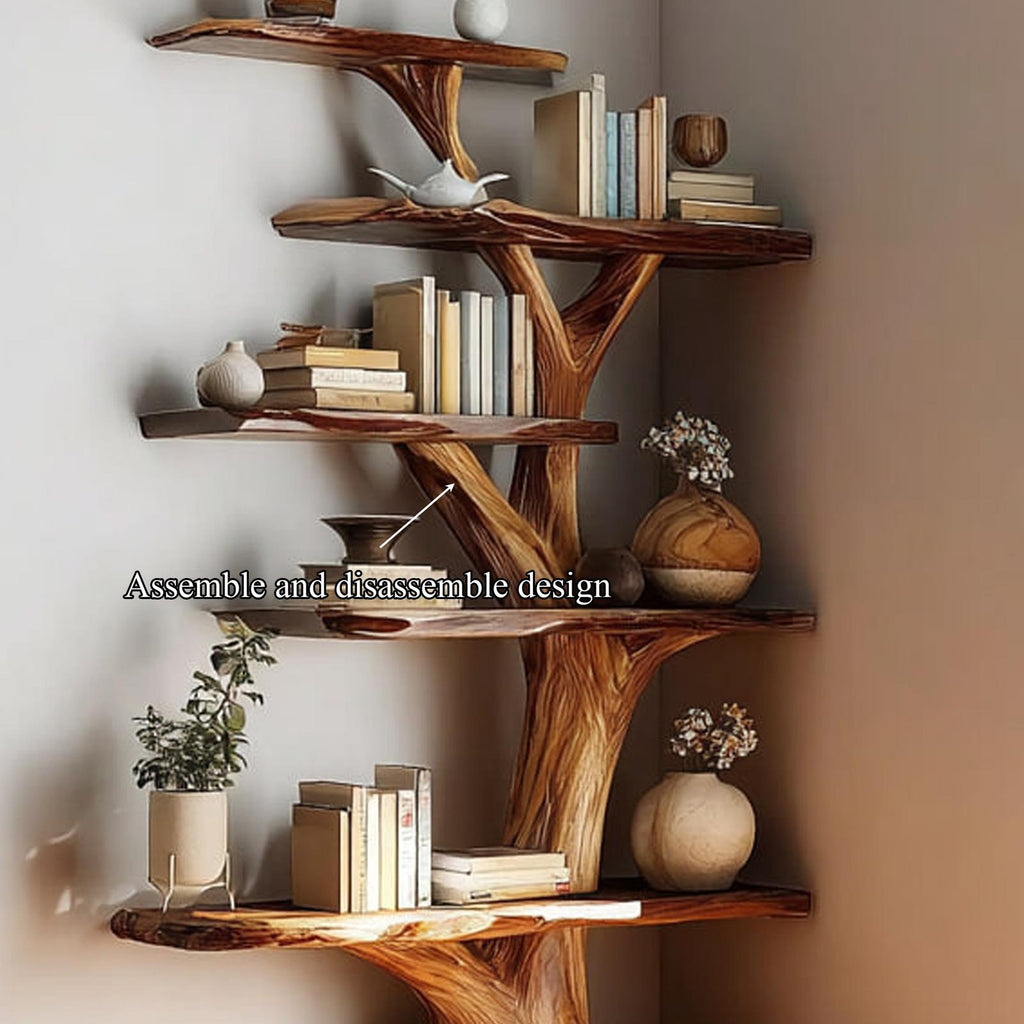 Rustic Artistic Corner Display Shelf, Handcrafted Wood Floating Branch Wall Shelf Organizer for Living Room Decor