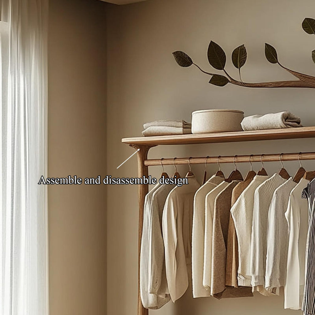 Rustic Wood Tree Wardrobe Rack, Handcrafted Solid Timber Clothes Hanging Organizer, Bedroom Free Standing Coat Rack
