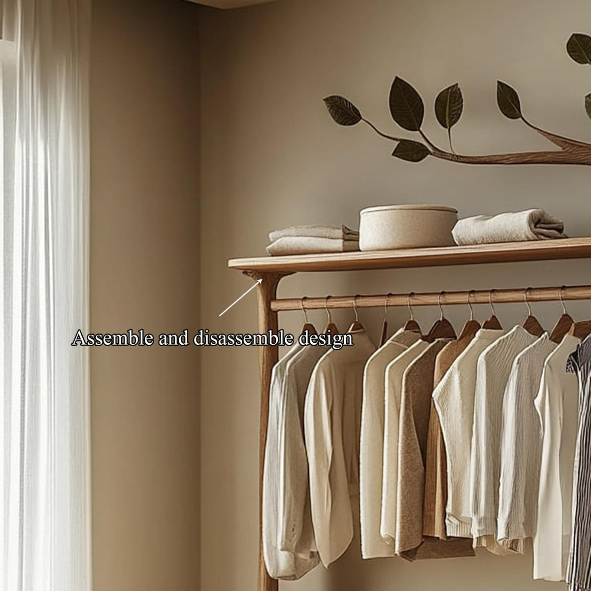 Rustic Wood Tree Wardrobe Rack, Handcrafted Solid Timber Clothes Hanging Organizer, Bedroom Free Standing Coat Rack