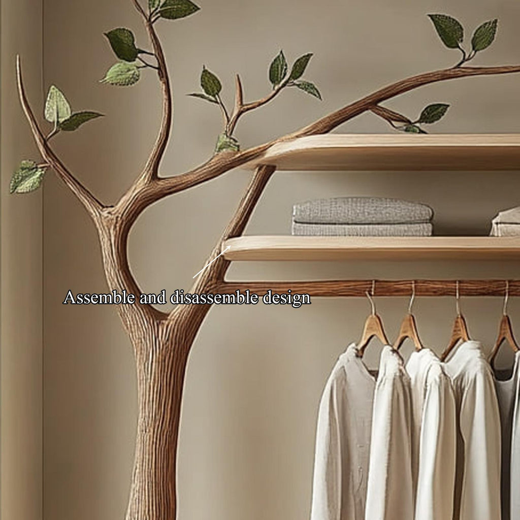 Nature-Inspired Wooden Tree Clothing Rack, Solid Wood Standing Coat Hanger, Modern Bedroom Garment Closet Organizer