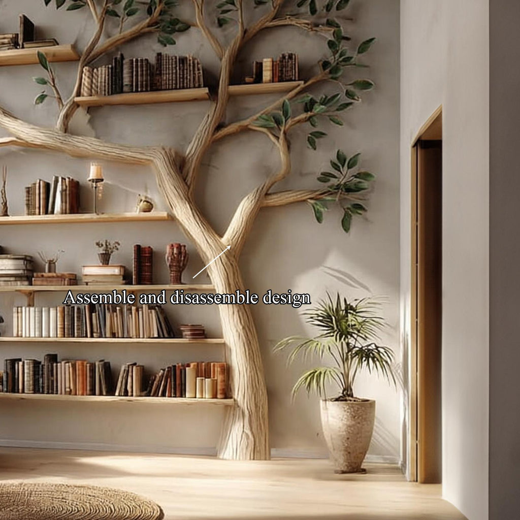 Rustic Tree Bookshelf, Handcrafted Solid Wood Wall Mounted Bookcase & Modern Organizer for Study Room & Living Room Decor