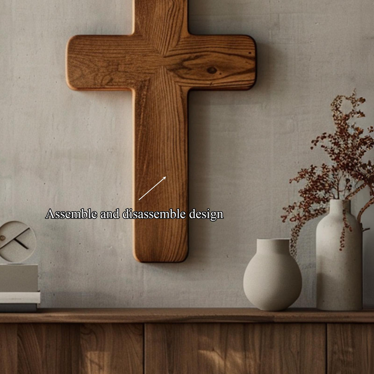 Spry Interior Rustic Minimalist Wood Wall Cross, Handcrafted Christian Spiritual Hanging Decor for Living Room & Meditation Altar SINLKIWD011