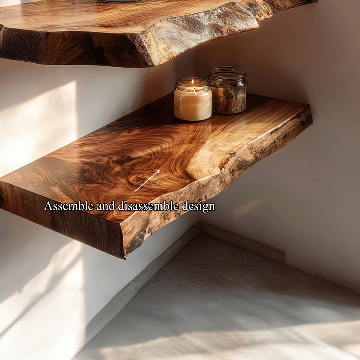 Rustic Solid Wood Floating Shelf, Wall Mounted Bookshelf & Decorative Display Storage Organizer for Study, Reading Room